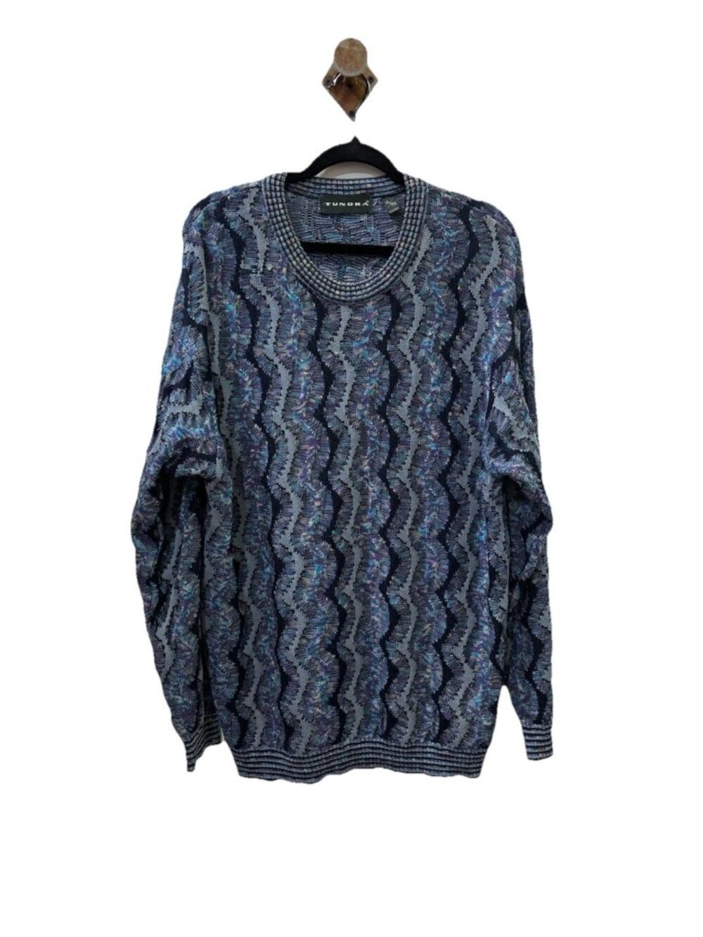 Tundra 3D Knit Blue Sweater Vintage Size Men  XL Made In Canada